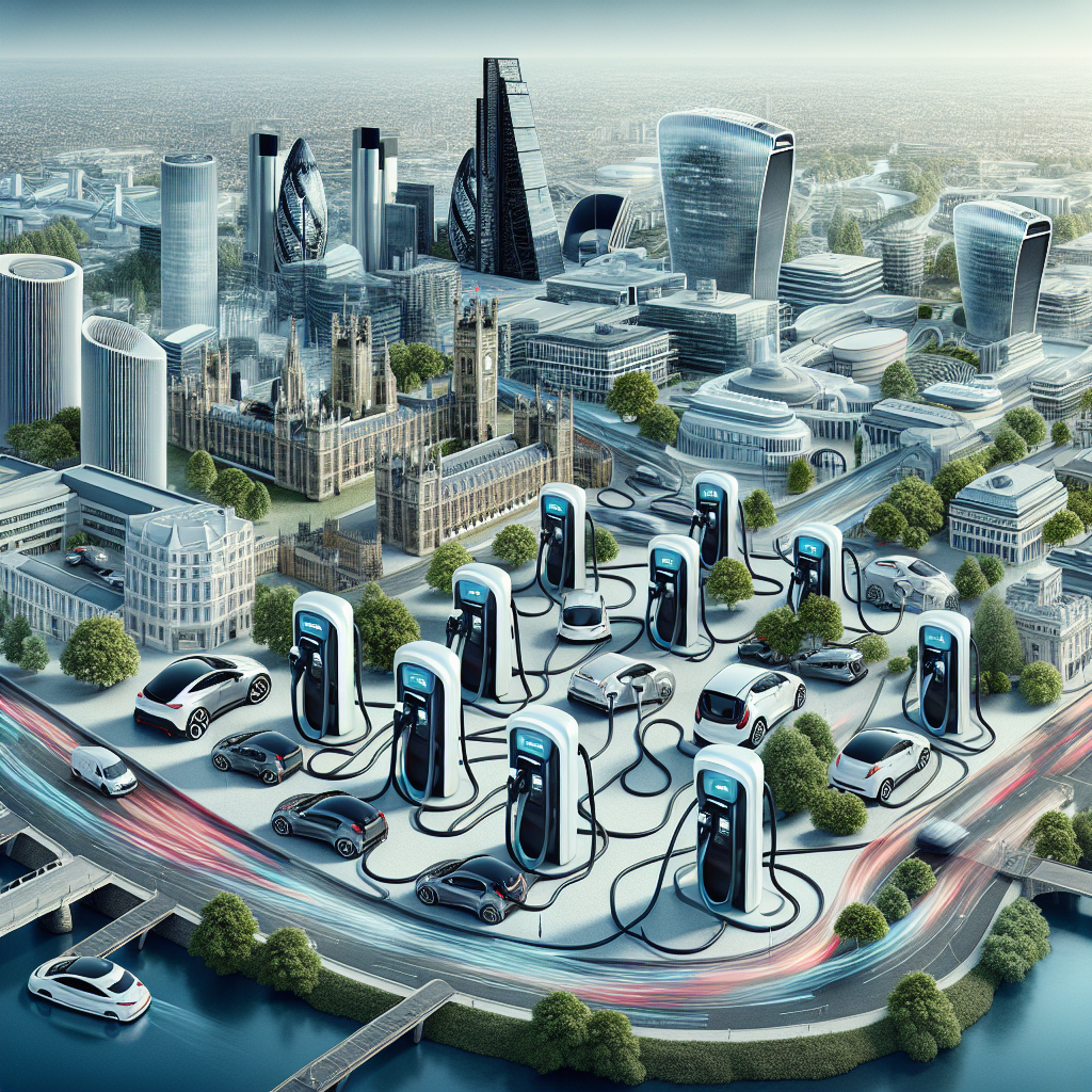 Public EV chargers in the UK urban centers, showcasing the strategic expansion of the rapid EV charging network planned by 2025.
